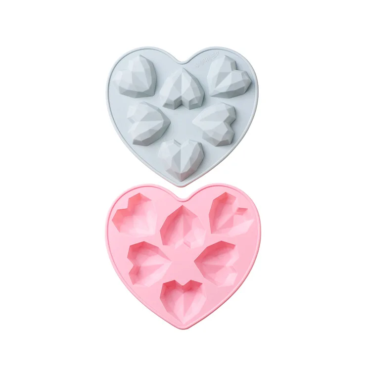 

New 3D DIY Diamond Heart Shape Silicone Mold for Baking Cake Chocolate Fondant Soap Candle Molds for Pastry Pudding Jelly 6 Hole