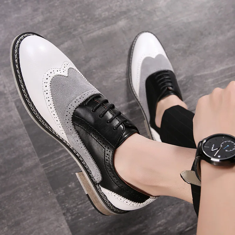 

2020 New Men 's Business Shoes British Lace -up Color Matching Formal Shoes Fashion Men 's White Casual Shoes