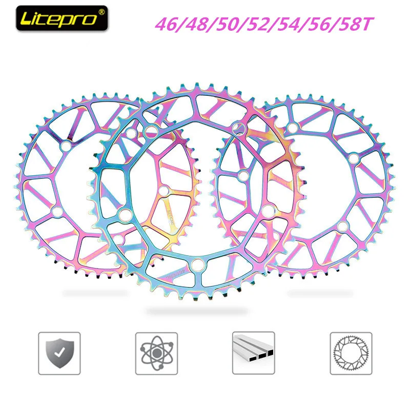 

130 BCD fold bike chainwheel narrow width anti-hanging chain rainbow plating chainring for brompton46 48 50 52 54 56 58T litepro