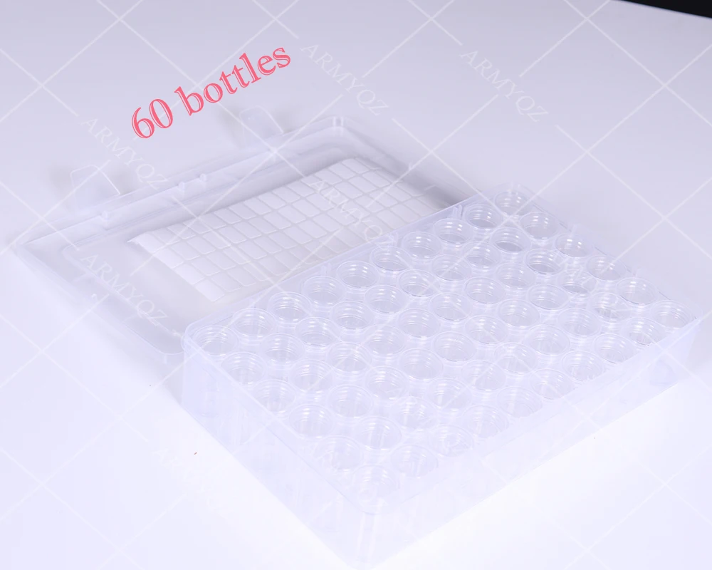 

60 Bottles Transparent Container Case Diamond Painting Accessories Diamond Embroidery Beads Storage Box Organizer Tools Sticker