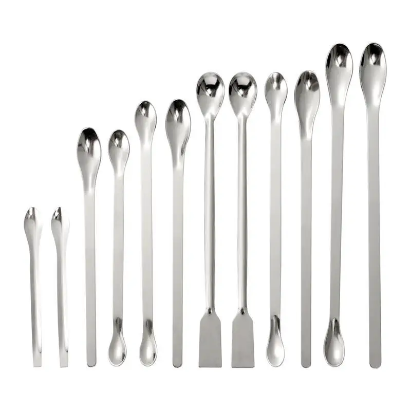 12PCS Stainless Steel Spoon Spatula/Laboratory Sampling Spoon Mixing Spatula Micro Spatula Scoop Thickened Medicine Spoon
