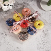 stobag 10pcs donuts transparent package boxes birthday wedding baby show gift cake decoration baking cookies supplies