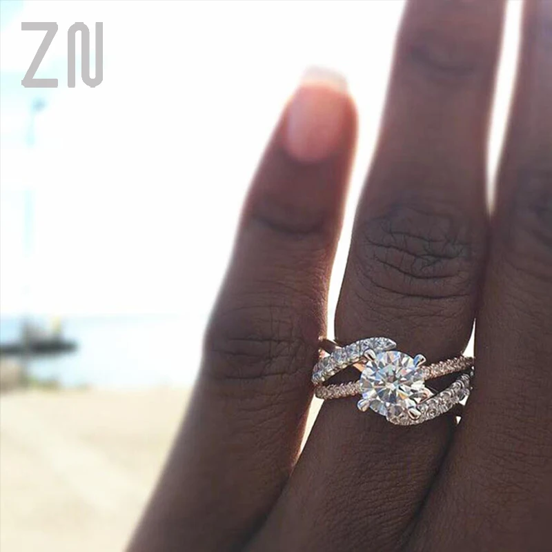 

ZN New Fashion Top Quality Crystal Twist Classical Cubic Wedding Rings For Women Rose Gold AAAA White Zirconia ring Dropshipping