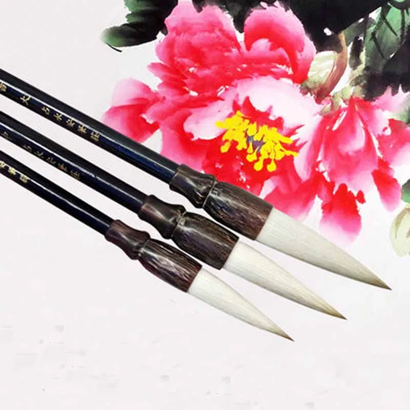 

4 PCS Chinese Traditional Calligraphy Brushes Set Flower Peony Art Painting Brush Weasel Hair Writing Brush Pen