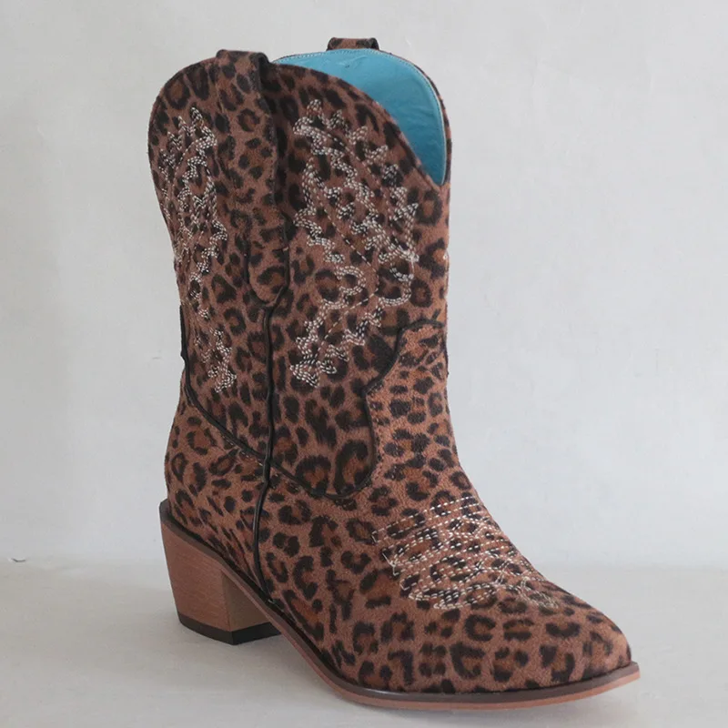 

Round Toe Lady Boots Shoes Luxury Designer Med Low Ankle Fashion Rubber Leopard PU leopard Short Plush Rome Fabric Slip-On Soli