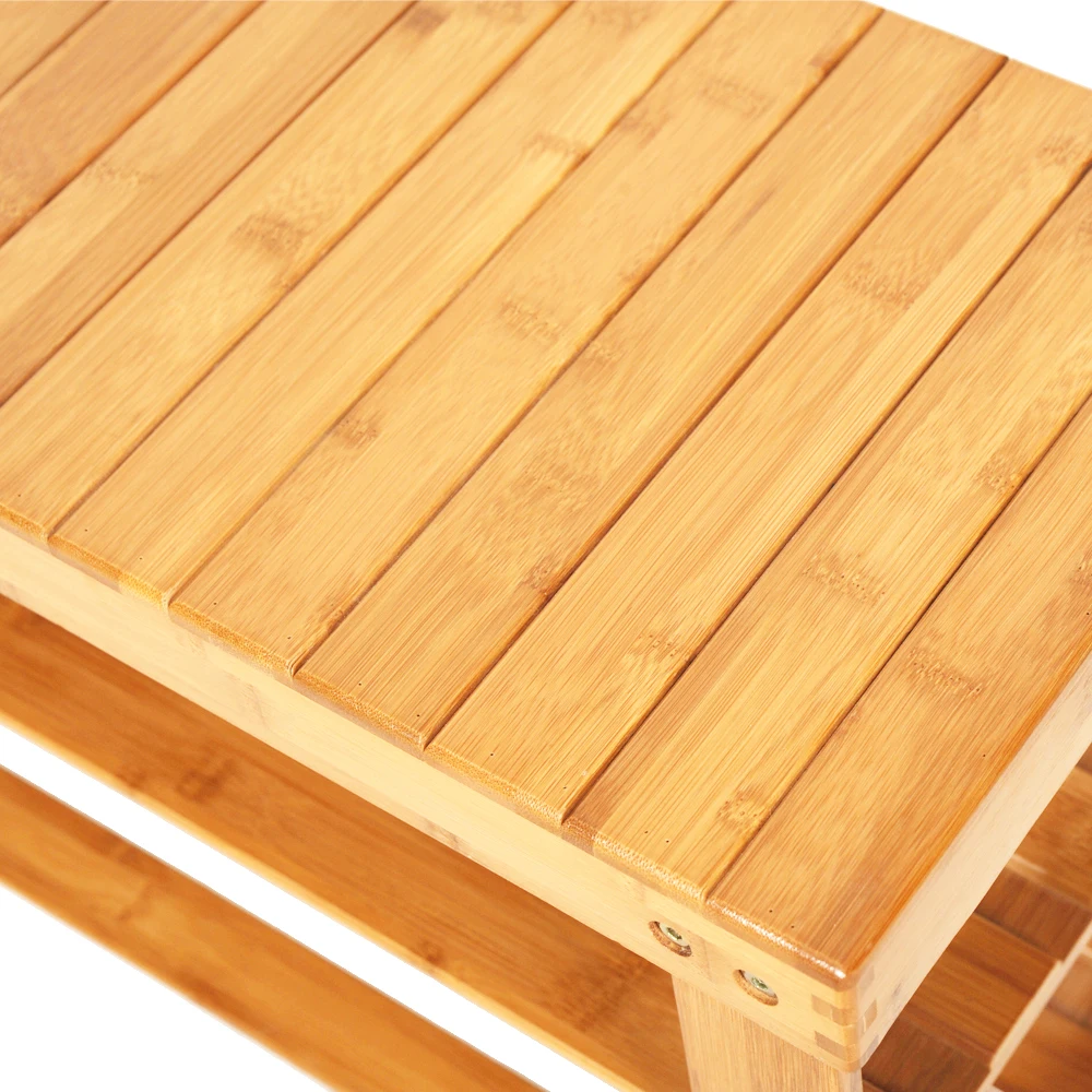 

90cm Strip Pattern 3 Tiers Bamboo Stool Shoe Rack Wood Color XH8Z