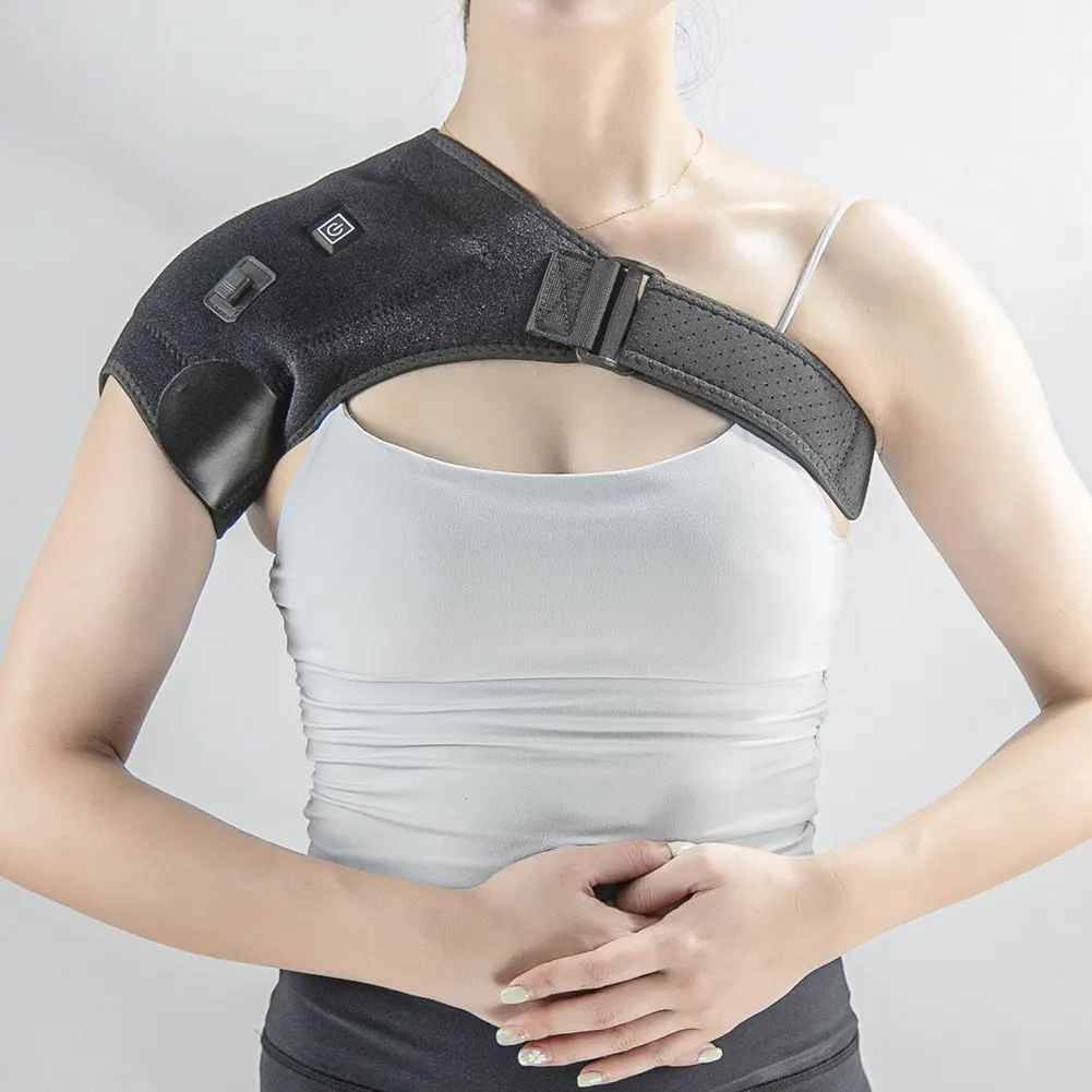 

Adjustable Shoulder Brace Belt Compression Sleeve Hot Cold Therapy Pain Relief 3 Heating Setting Heated Shoulder Supports