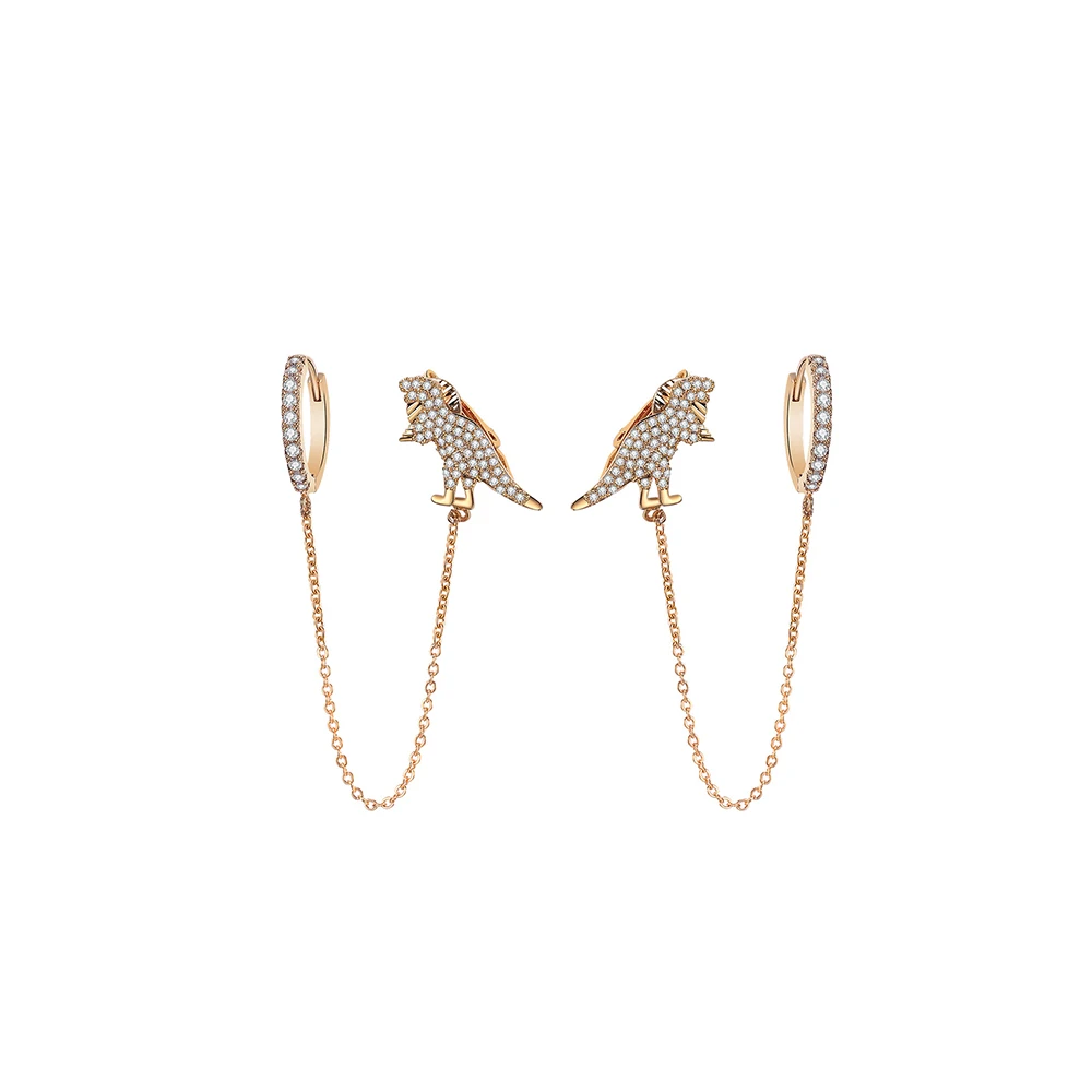 Женские серьги Динозавр из фианита модные звеньевые кольца и клипсы с животными