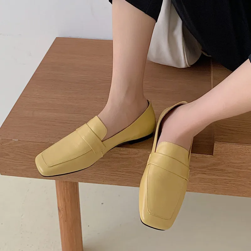 

Women's genuine leather slip-on flats loafers leisure soft comfortable square toe casual daily female single shoes for women hot