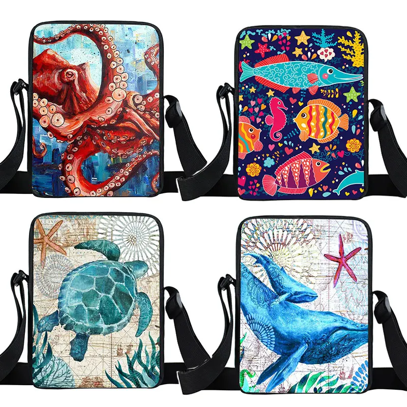 

Undersea Octopus/Turtle/Jellyfish Messenger Bag 3D Printing Casual One-Shoulder Bags Woman Fashion Shopping Storage Bag