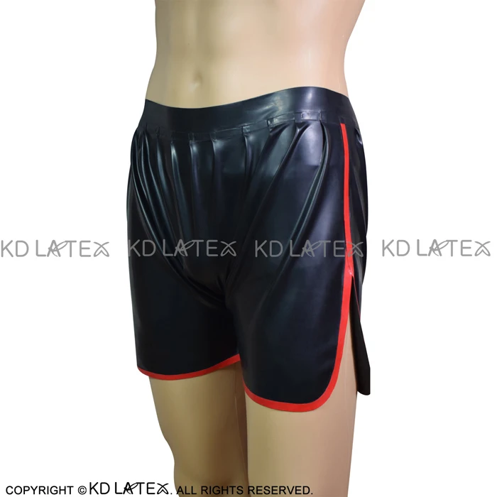 black with red Черный с красной отделкой сексуальный латекс боксер шорты с карманами резиновое нижнее белье шорты под брюки DK-0121 - Цвет: black with red