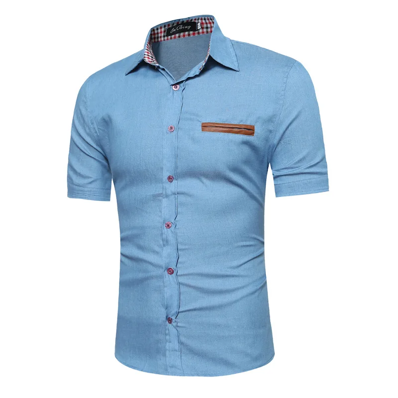 

Men's 2021 summer wear new fashion casual large leather bag decorated short sleeve shirt