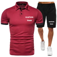 mens tracksuit polo shiirtshort custom logo 2 piece set comfortable casual sport suit streetwear