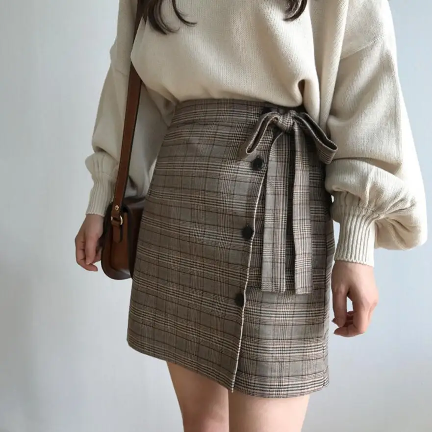 Повседневная мини-клетчатая юбка для женщин 2019 летняя новая Корейская полосатая