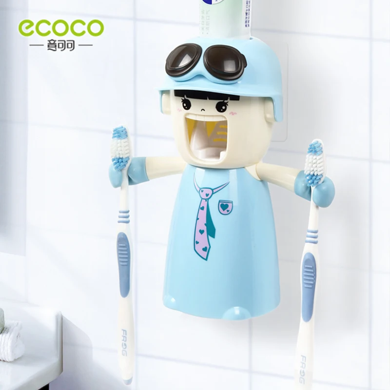 ecoco wall mount automatic cartoon toothpaste dispenser for girl kids bathroom accessories set toothbrush holder wall mount rack free global shipping