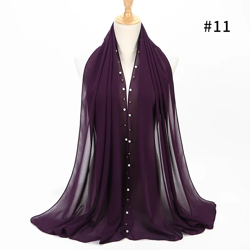 11 women pearl bubble chiffon scarf Head hijab wrap full cover-up shawls foulard femme headscarf crinkle muslim hijabs stole - Цвет: 11