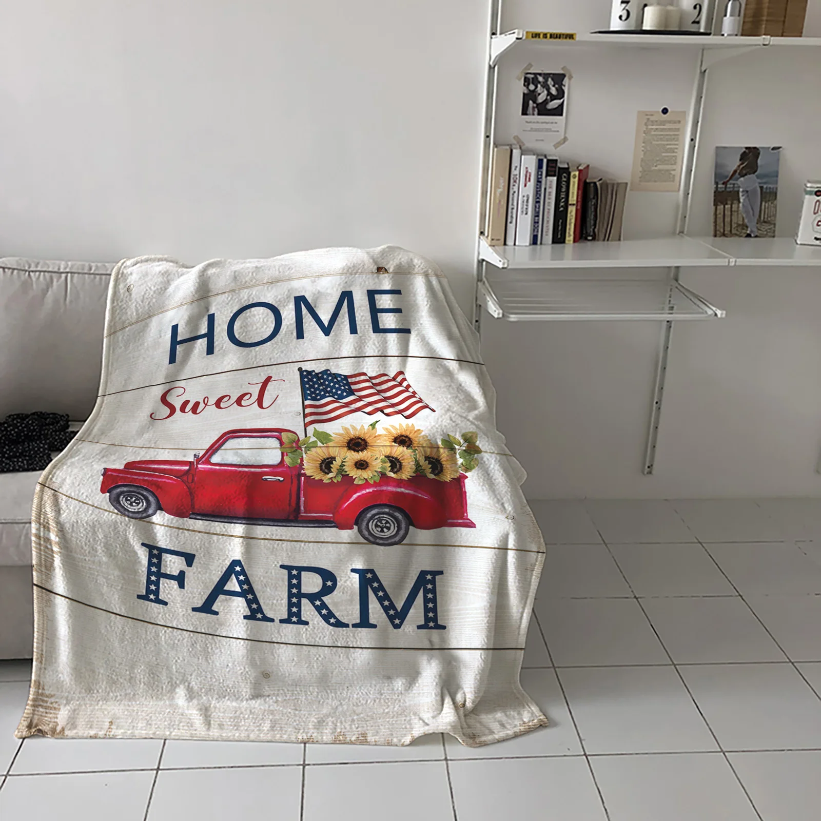 

Farm Truck Flower Sunflower Throw Blanket for Sofa Warm Blanket on Bed Home Bedspread Travel Fleece Blanket