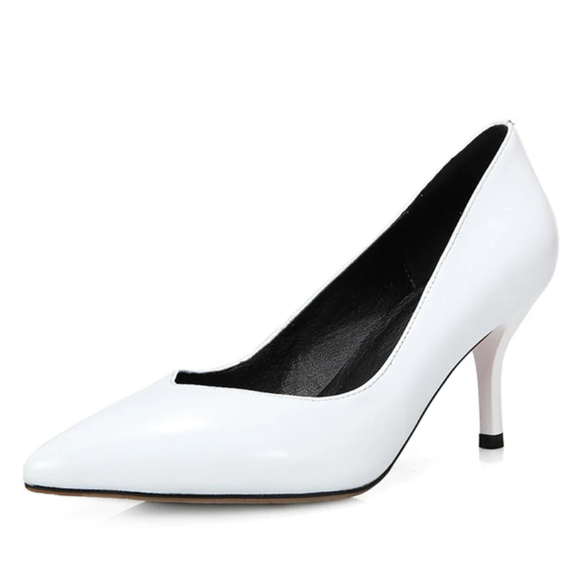 Туфли лодочки женские из натуральной кожи на высоком каблуке размеры 34 43|white shoes