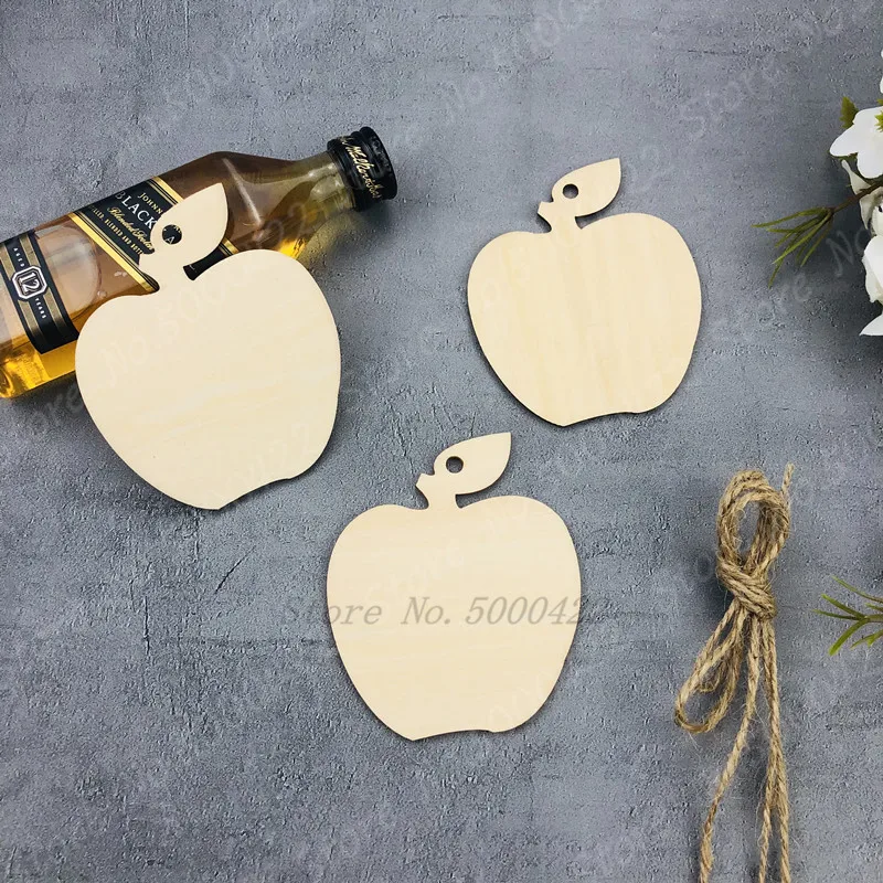 

50pcs Apple Shape Wooden Card Thank You Tag Wishing Bottle Card Hang Gift Tags Crafts Christmas Eve Party Decoration DIY Party