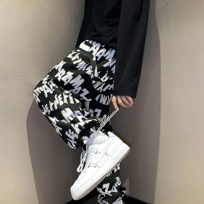 Letter Print Baggy Jeans for Teen Fashion Trends High Street Clothing Mens Wide Leg Denim Pants Harajuku Casual Loose Streetwear