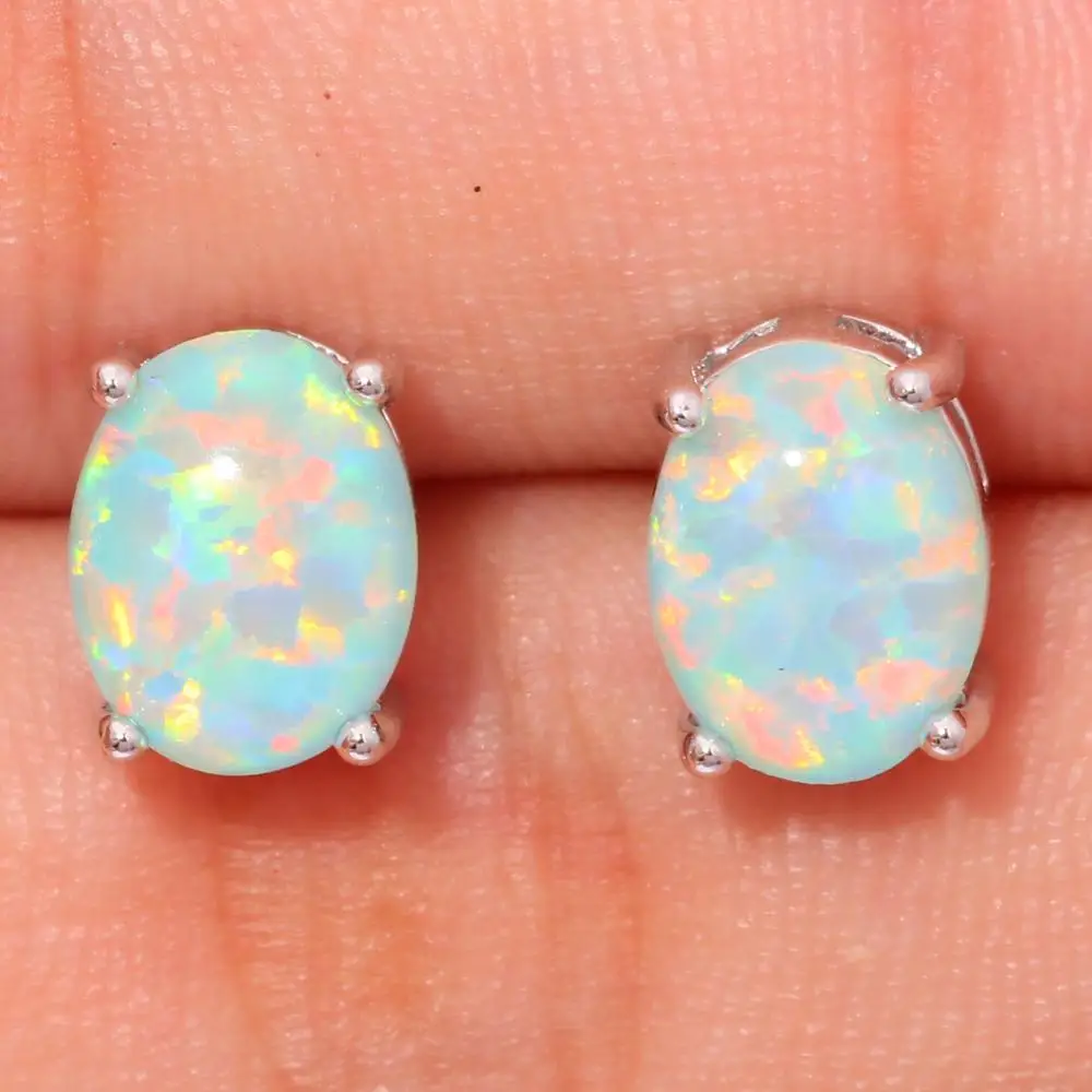 Женские серьги-гвоздики с опалом 9 х7 мм | Украшения и аксессуары