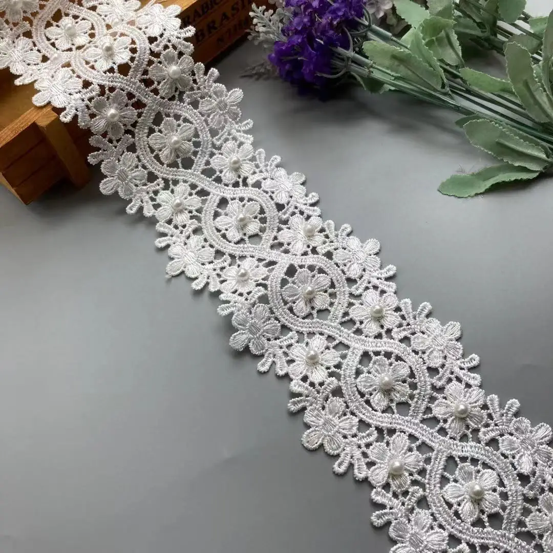 2 ярда белый жемчуг цветок кружевная отделка лента женская ручная работа сделай