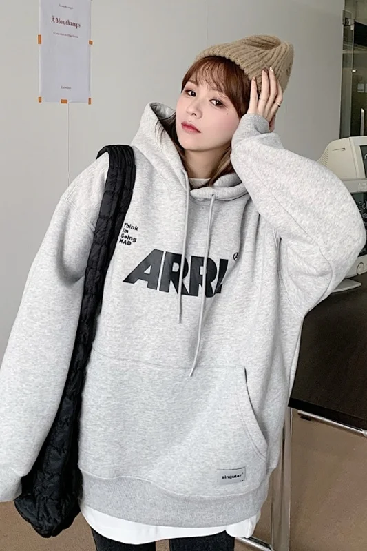 Серая плюшевая толстовка женская осень-зима 2021 новый милый крутой нишевый дизайн