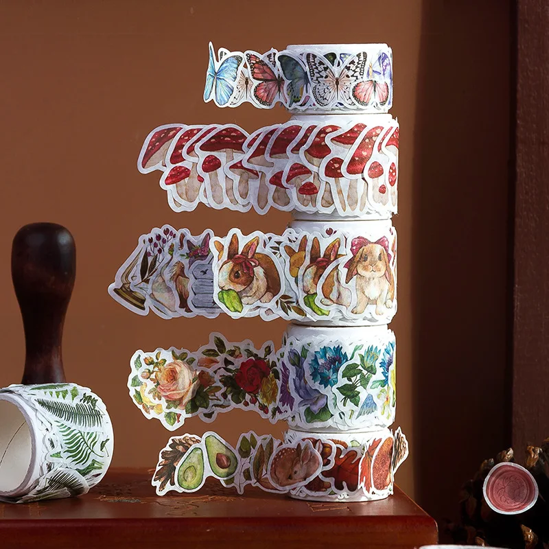 

100 pcs Cute Animal butterfly Masking Washi Tape Vintage Plant flower Decorative Adhesive Tape Diy Scrapbooking Sticker Label