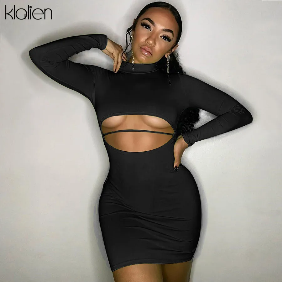 Женское платье с высоким воротником kalien повседневное однотонное облегающее