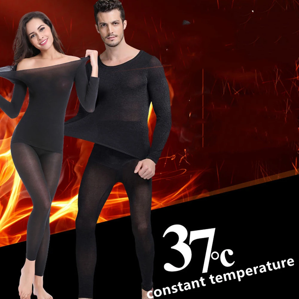 

Lingering Warmth 37-degree Constant Temperature Heating Underwear Ultrathin Stretch Long-sleeved Low-neck Tight Men Women Suit