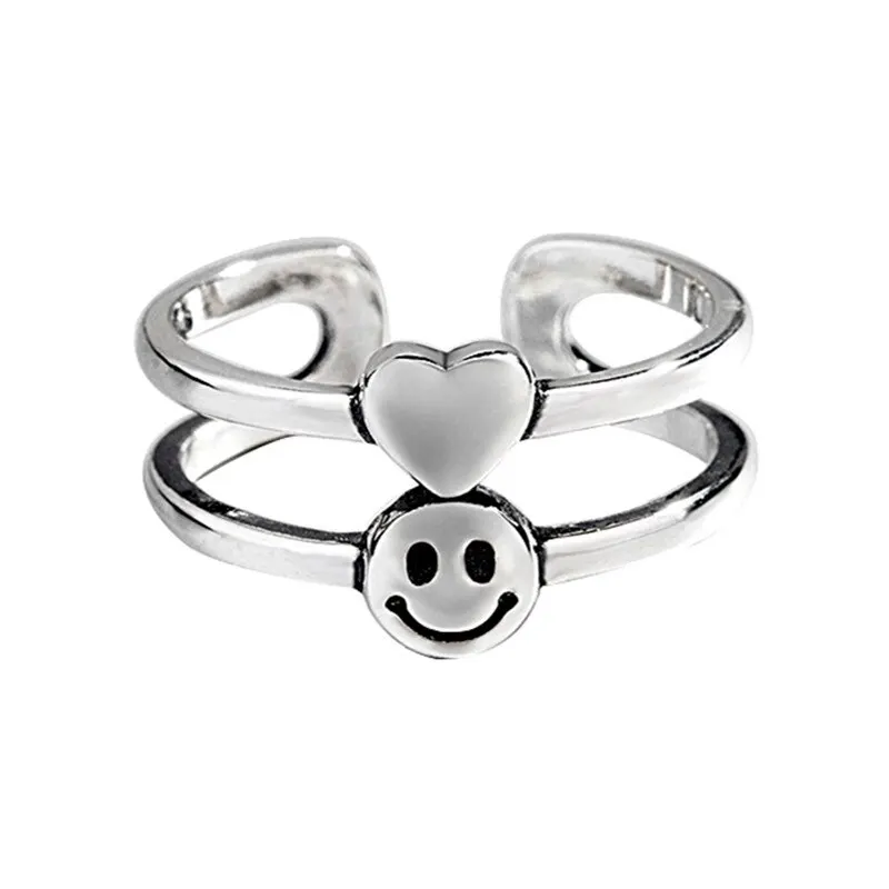 

Double Layer Retro Love Smile Face Ring Opening Adjustable Ladies Party Smile Face Ring Jewelry Gift