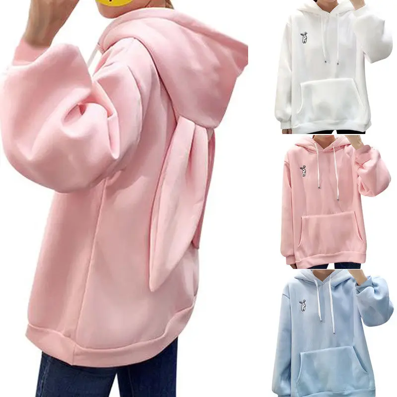 

Women Spring Cute Bunny Printed Girl Hoodie Casual Long Sleeve Sweatshirt Pullover Ears Plus Size Top Sweatershirt Hot Sale