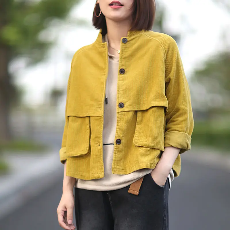 Nuove giacche di velluto a coste Harajuku donna inverno autunno cappotti donna carino tinta unita abbigliamento design speciale utensili tascabili
