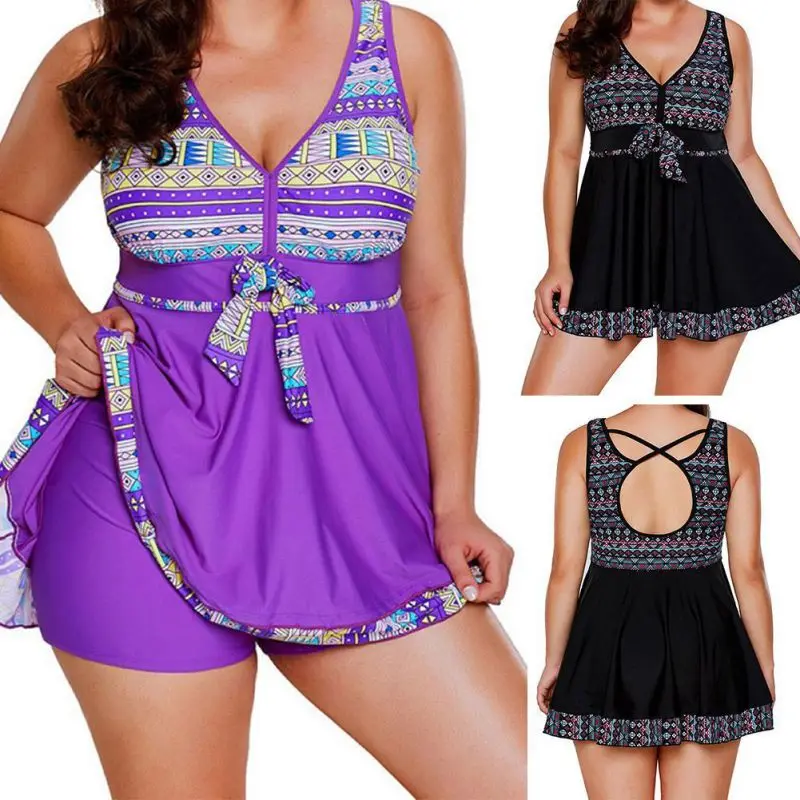 

New Sexy Women Swimsuit Ladies Two-Pieces Swimwear Contrast Color Lace Split Swim Dress Flat-raw Trunks V-neck Bathing Suit