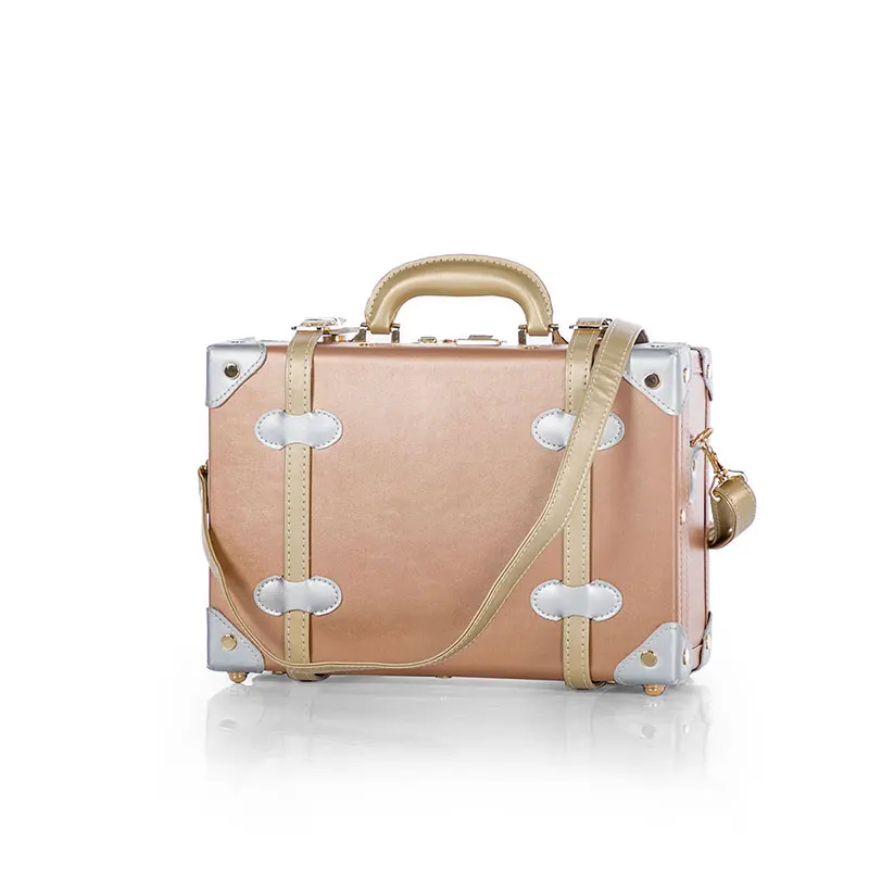 Rose Gold COTRUNKAGE, розовое золото, 13 дюймов, женская сумка из искусственной кожи, переноска чемодана, косметичка для девочек, декоративная коробка с ремнями - Цвет: Rose Gold