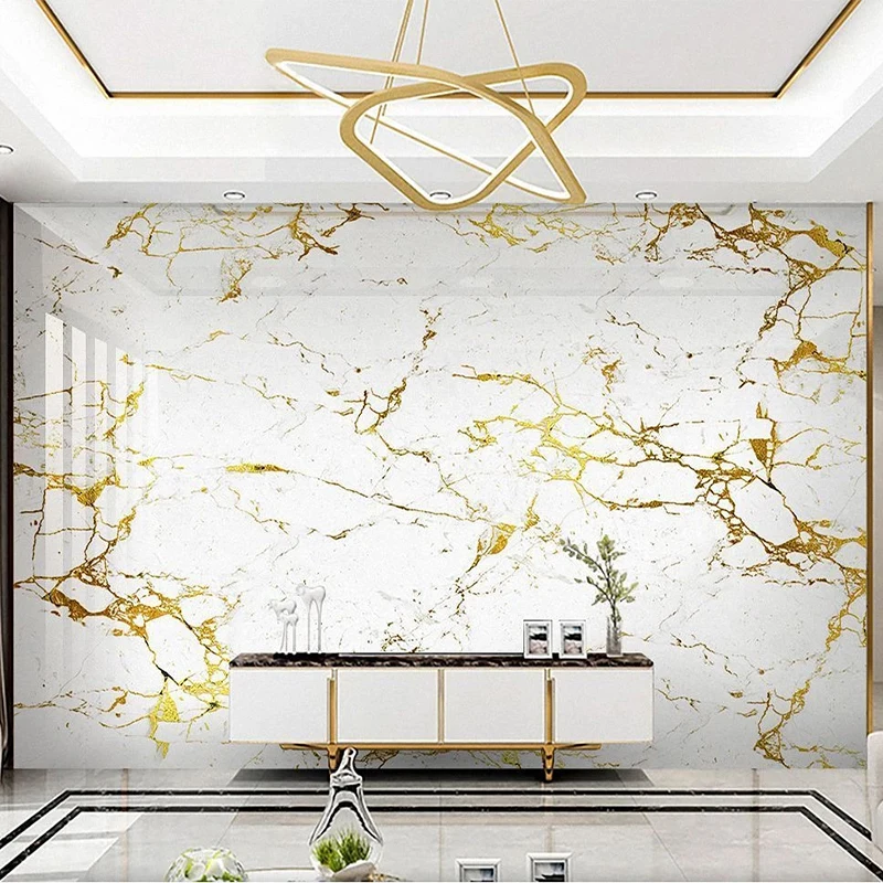 Custom Self-Adhesive Waterproof Mural Wallpaper Modern 3D Gold Foil Marble Abstract Art Wall Sticker Living Room TV Wall Papers