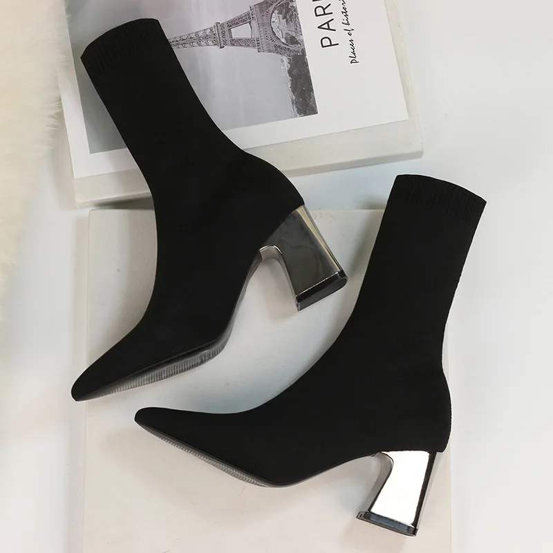 

Europe and the United States New Style for Autumn and Winter Red Sexy Socks zhen zhi xue Killer Booties Hight-Top Tip Ms. Boots