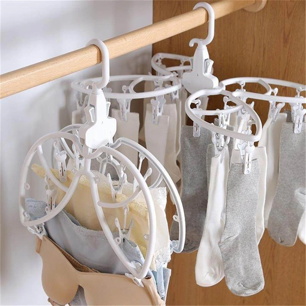 

B-LIFE Folding Portable Underwear Hangers Hanging Drying Rack with Clips 360 Rotatable Hook for Drying Towels Bras Baby Clothes