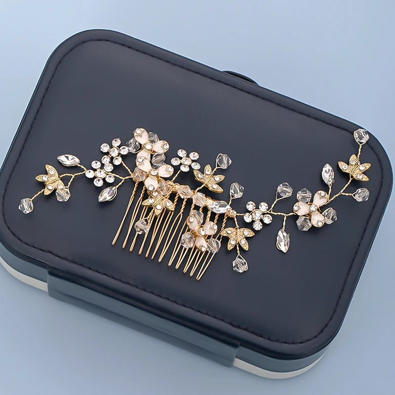 Винтажные свадебные аксессуары для волос с золотым цветком Длинные Кристаллы