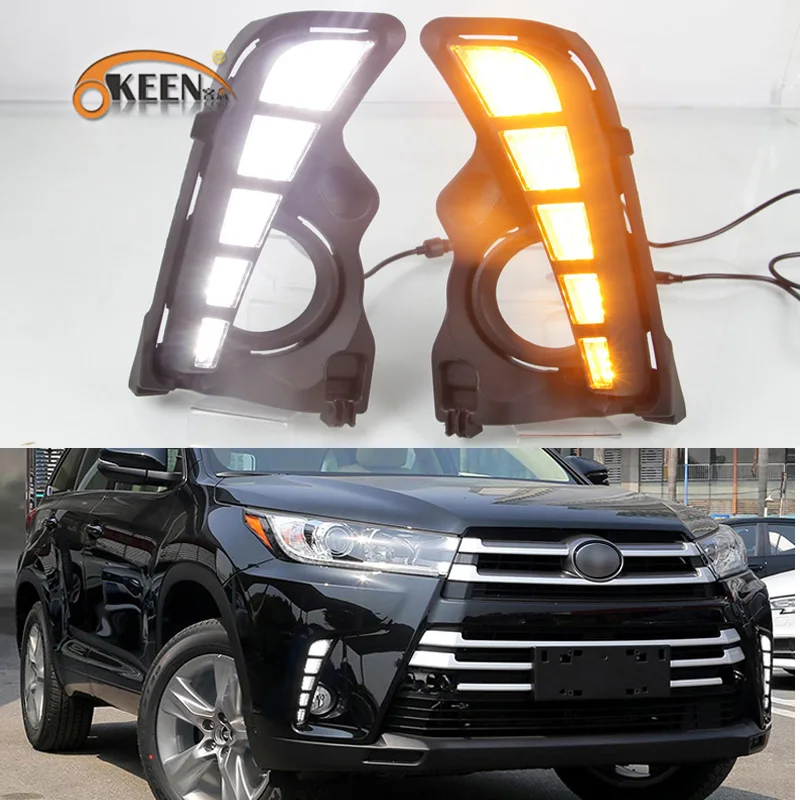 

OKEEN 2PCS LED Headlights For Toyota Highlander 2018 2019 2020 LED Daytime Turn Signal Runing Light For Cars Fog Lights