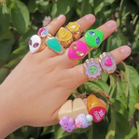 lost lady stylish colorful enamel alien heart mushroom clound rings for women summer girl ins finger ring wholesale jewelry gift