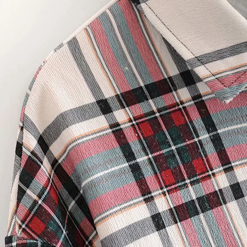 Женская мода большого размера Вельветовая клетчатая блузка багги с длинным