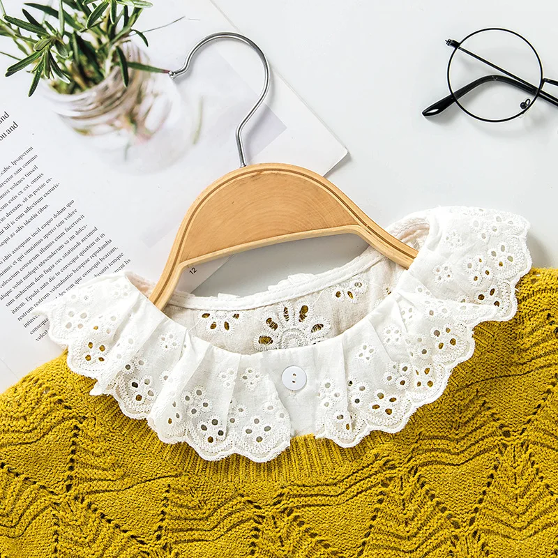 

Women White Embroidery False Collars Detachable Shirt Fake Collars Blouse Top Removable Half Shirt Decoration Accessories