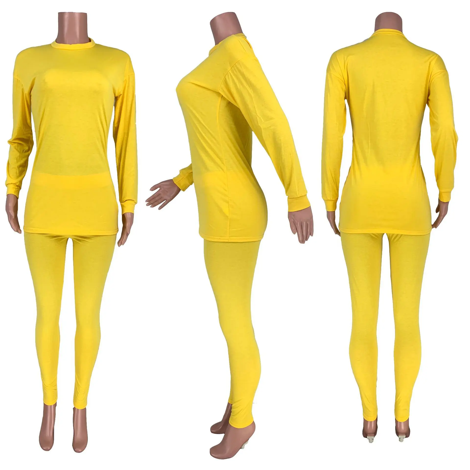 

Autumn 2020 new solid color casual women's suit fashion loose o-neck long sleeve T-shirt and trousers 2-piece set
