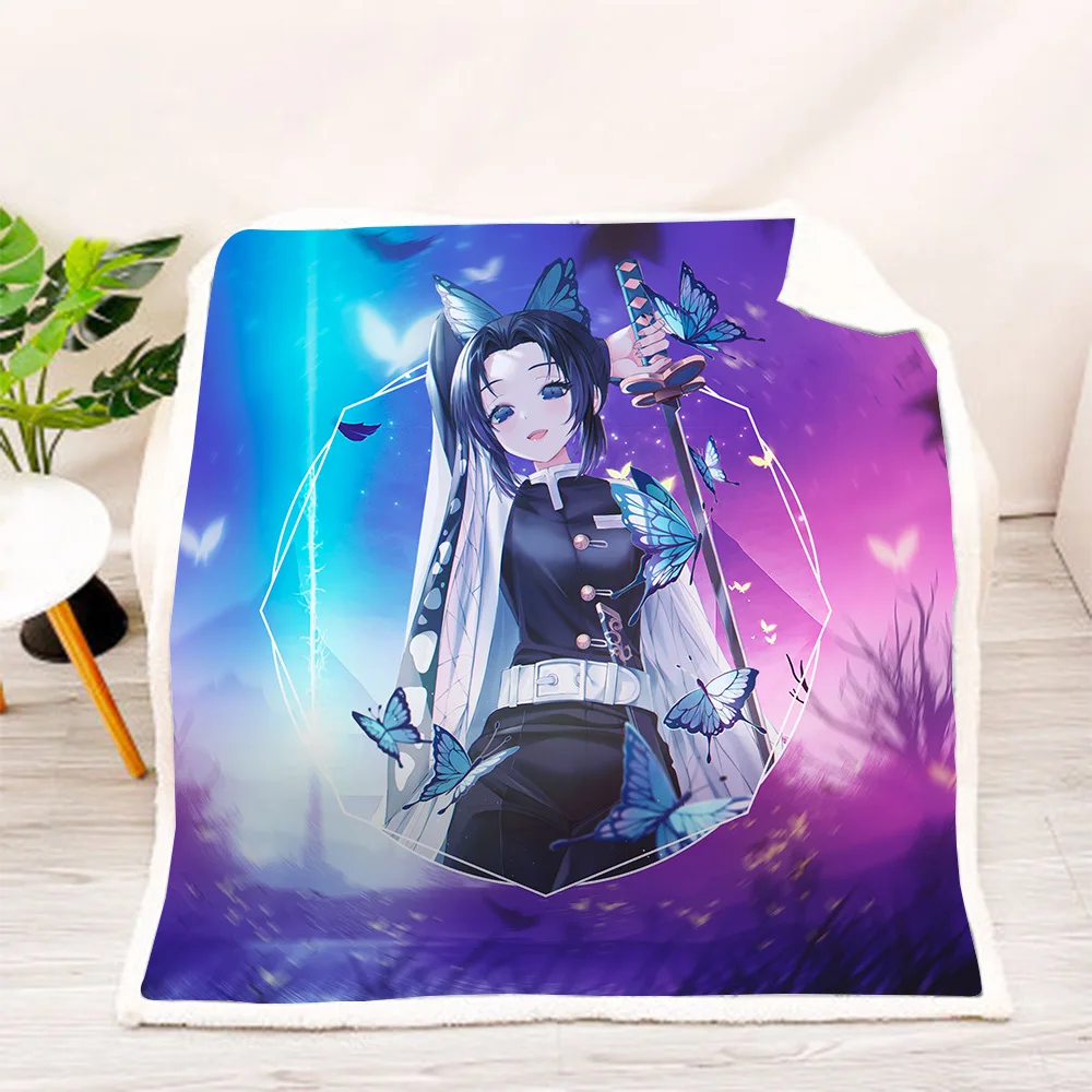Флисовое одеяло с рисунком аниме 3D Demon Slayer полное износостойкое для