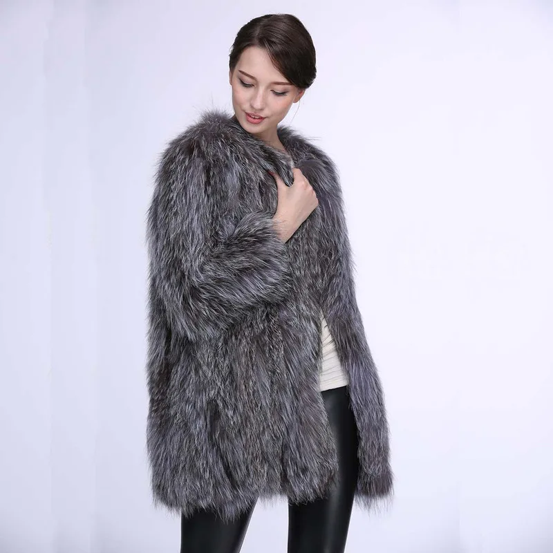 

2019 Winter New Long Fox Fur Coat Women Silver Fox Fur Jacket Warm Winter Fur Clothing