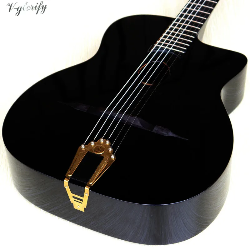 

Jango guitar 41 inch solid spruce wood top black Django guitar gypsy swing jazz acoustic guitar 6 string folk guitar