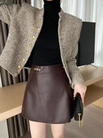 high quakity 2021 new leather skirt genuine leather ladies high waist sheepskin korean slim a line pack hip korean skirt
