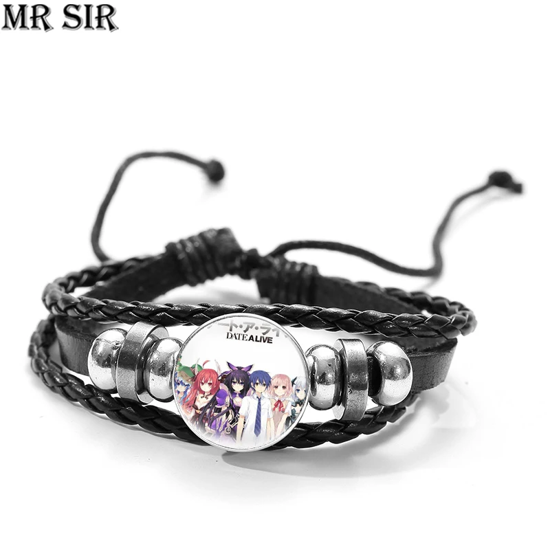 

Date A Live Anime Bracelet Multilayer Weave Leather Tokisaki Kurumi Himekawa Yoshino Bracelets Glass Snap Button Jewelry Bangles