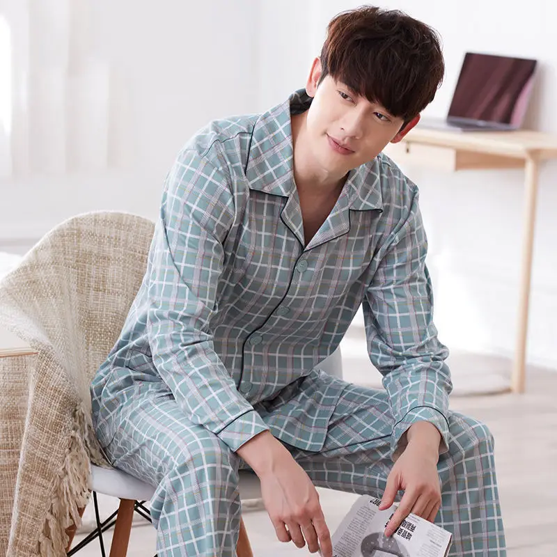 

Harajpee Pijama Home Clothes Loose Leisure Men 2021 New Cotton Long Sleeve Spring and Autumn Pajamas Thin Sets Soft Comfortable